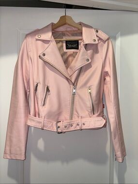Levi's Light Pink Faux Leather Moto Jacket with Belted Waist